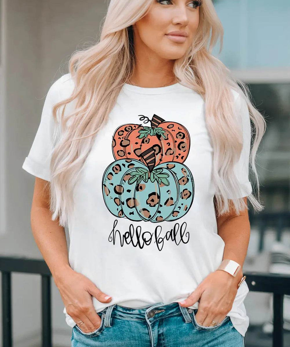 Pumpkin Graphic Short Sleeve T-Shirt - ELY VESSA LLC