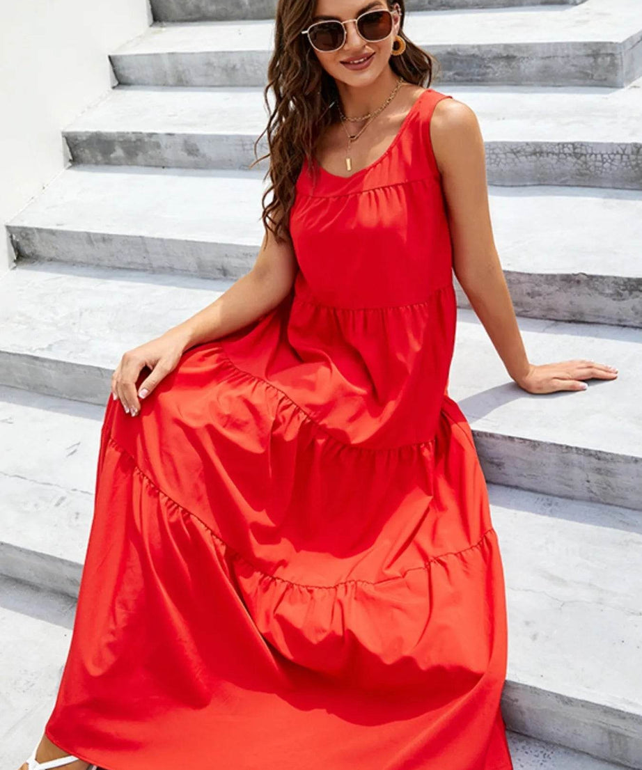 Sleeveless Tiered Maxi Tank Dress - ELY VESSA LLC