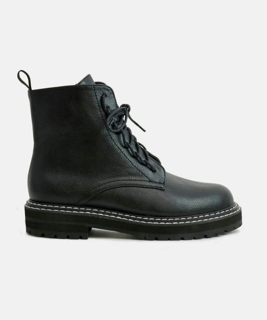Beast Fashion Faux Leather Lace-Up Boots with Side Zipper - ELY VESSA LLC