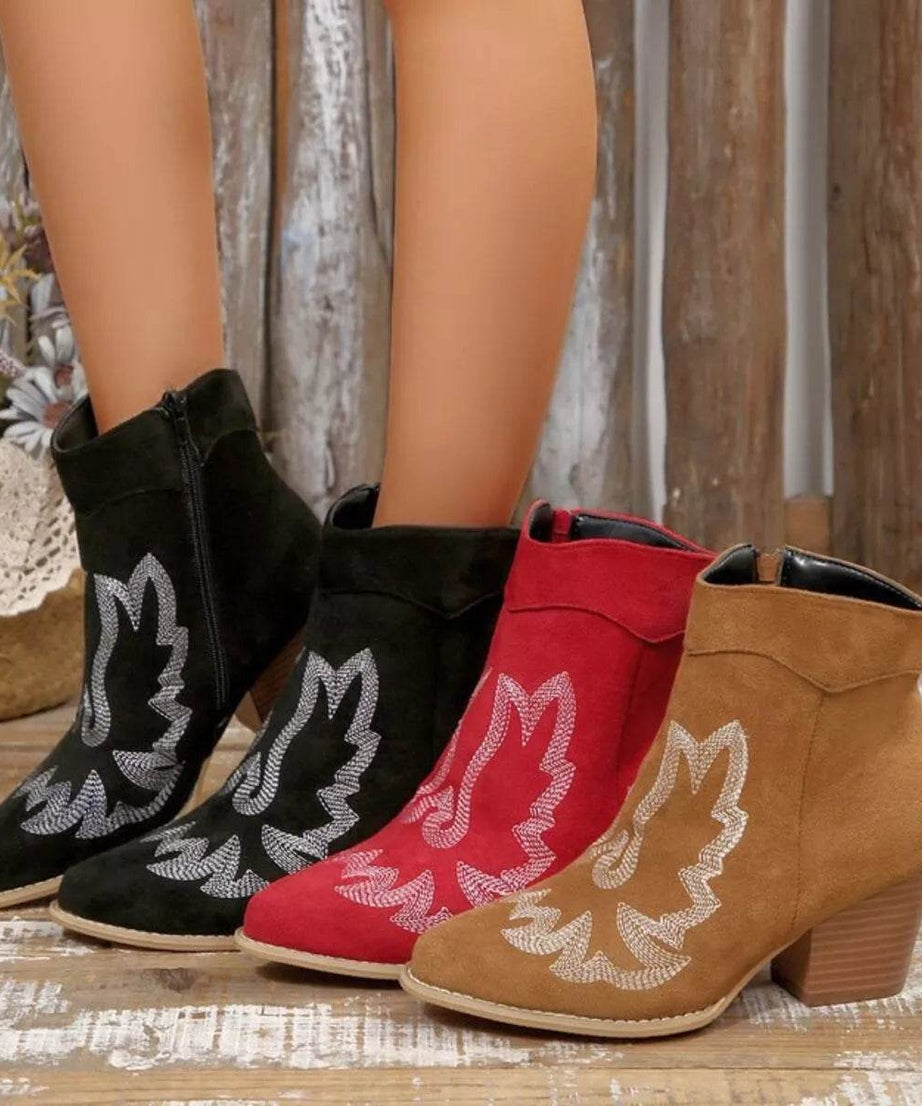 Point Toe Block Heels Boots - ELY VESSA LLC
