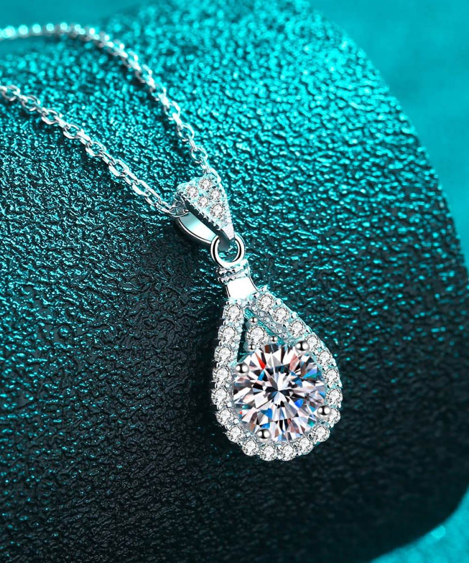 2 Carat Moissanite Teardrop Pendant 925 Sterling Silver Necklace - ELY VESSA LLC