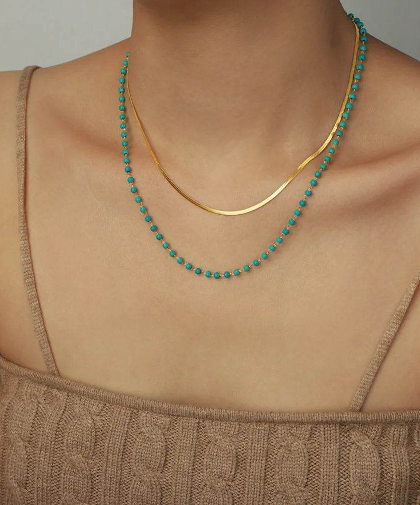 Turquoise Titanium Steel Double-Layered Necklace - ELY VESSA LLC