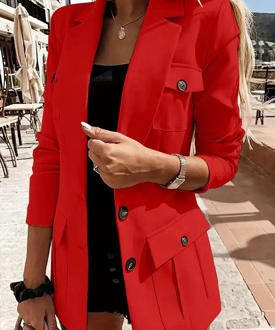Lapel Collar Long Sleeve Blazer - ELY VESSA LLC