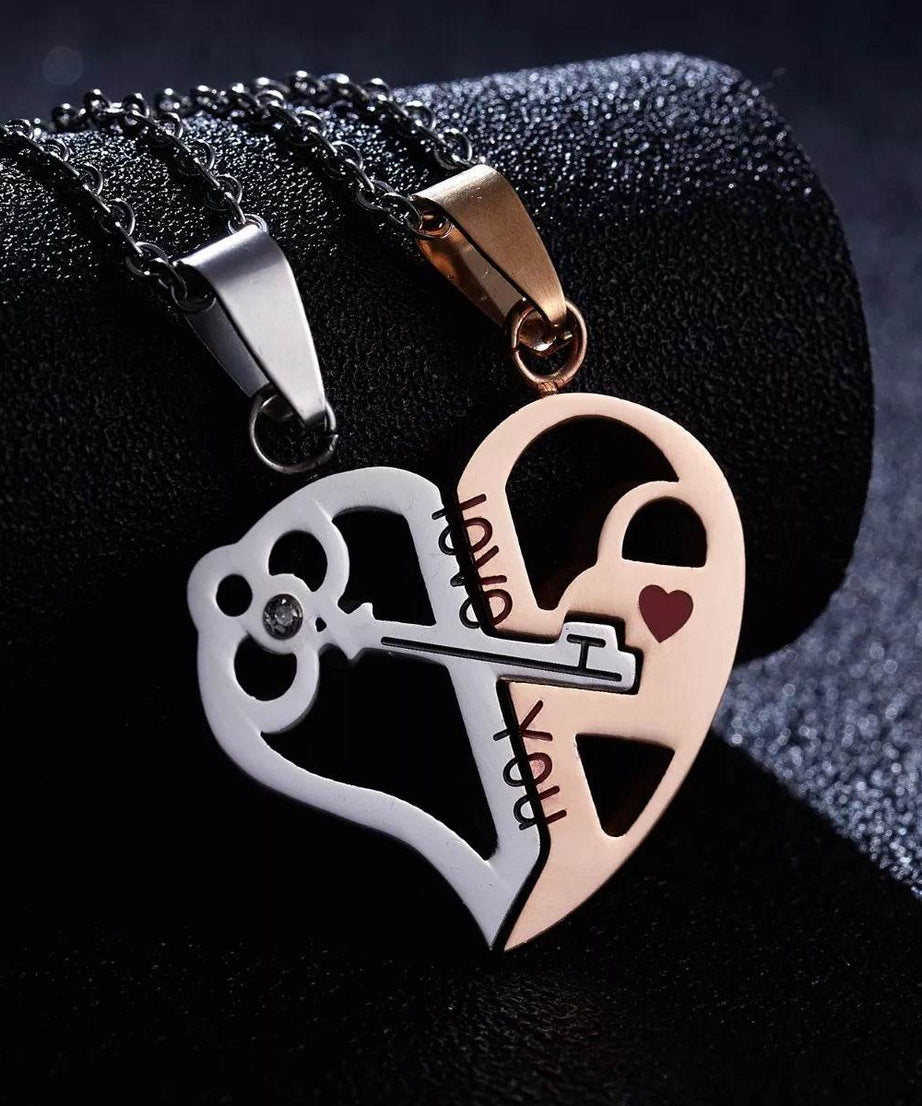 2 Piece Couple Heart Lock Key Necklace - ELY VESSA LLC