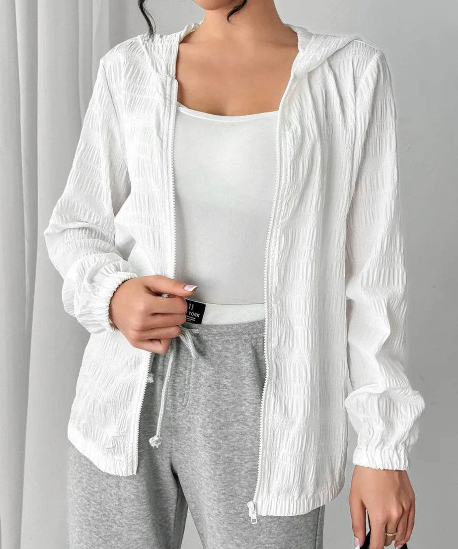 Texture Zip Up Hooded Jacket - ELY VESSA LLC