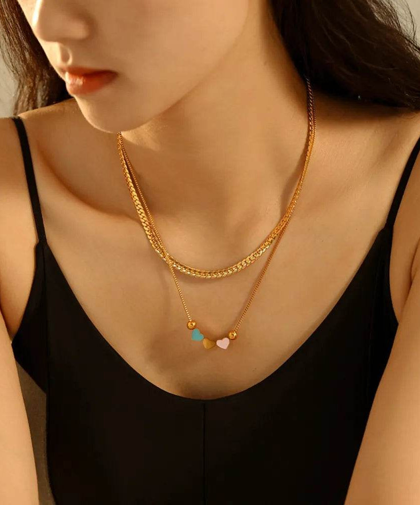 18K Gold-Plated Double Layered Heart Necklace - ELY VESSA LLC