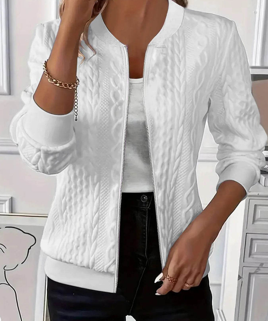 Texture Zip Up Long Sleeve Jacket - ELY VESSA LLC