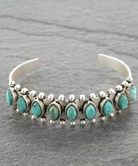 Artificial Turquoise Alloy Open Bracelet - ELY VESSA LLC
