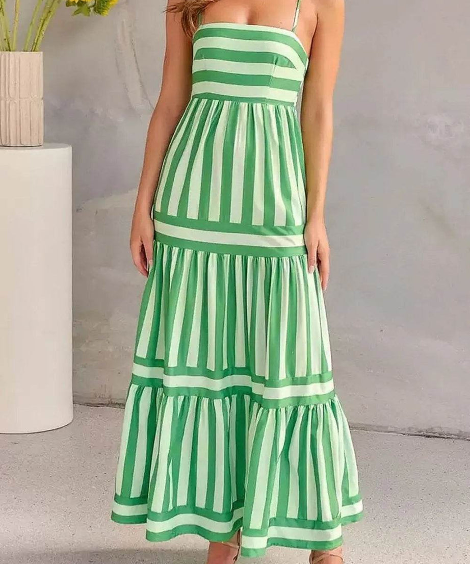 Striped Tiered Maxi Cami Dress - ELY VESSA LLC