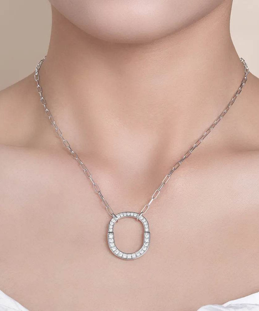 925 Sterling Silver Inlaid Moissanite Pendant Necklace - ELY VESSA LLC