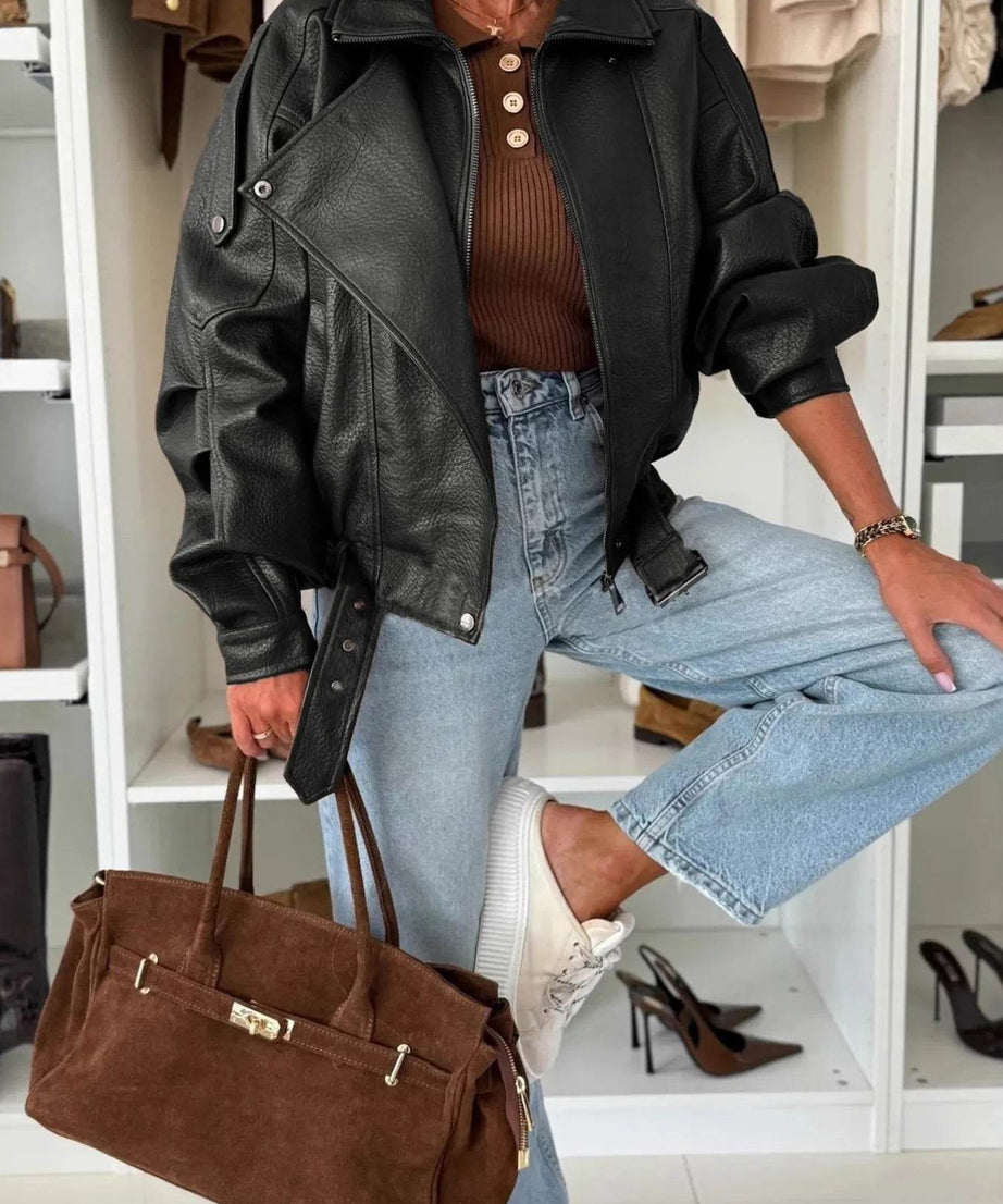 Leather Zip Up Jacket - ELY VESSA LLC