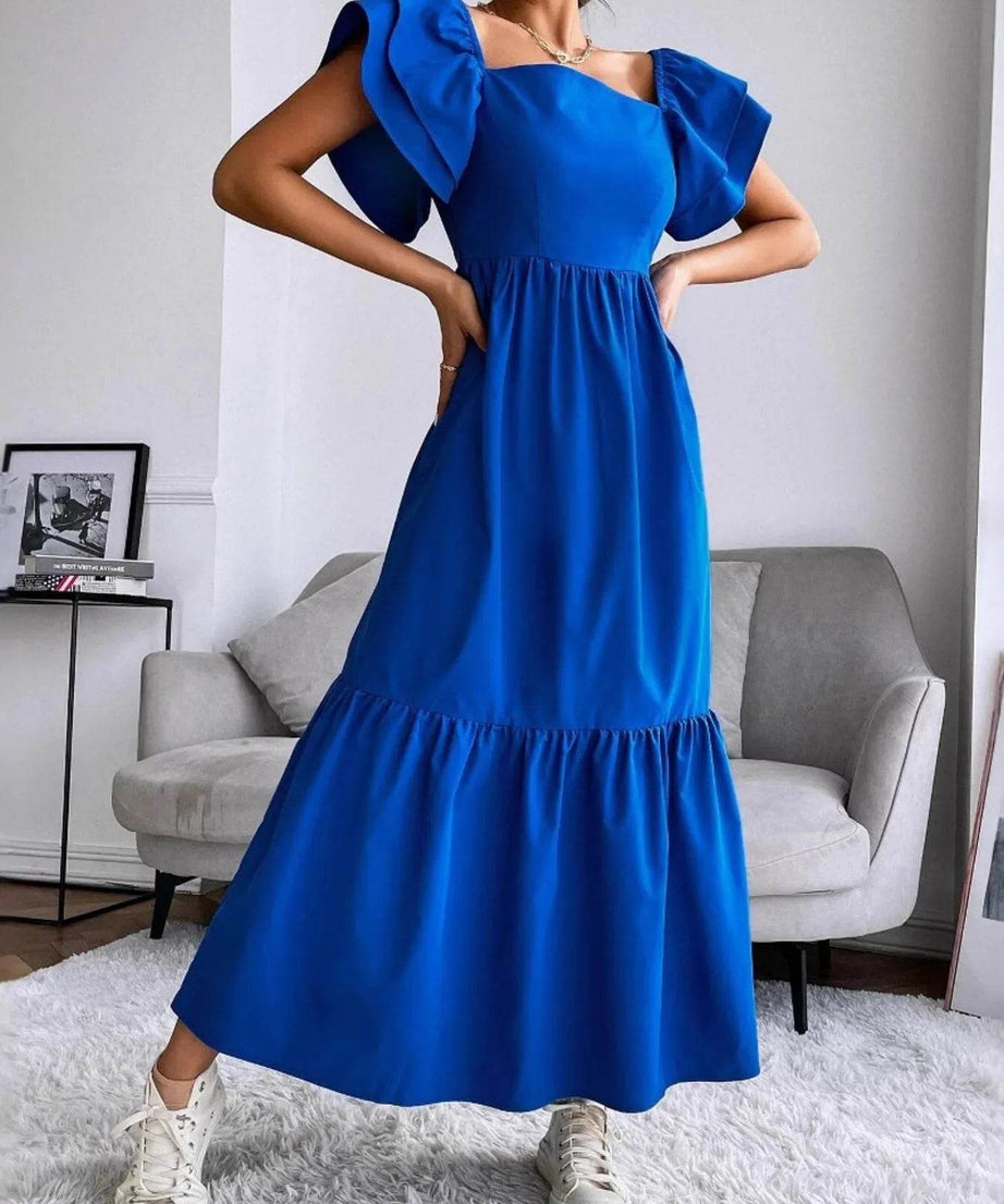 Tiered Square Neck Maxi Dress - ELY VESSA LLC
