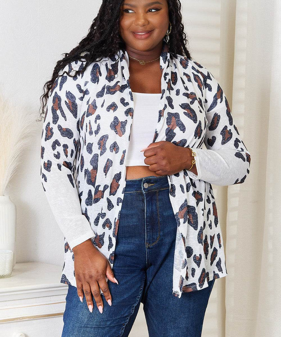 Double Take Leopard Long Sleeve Cardigan - ELY VESSA LLC