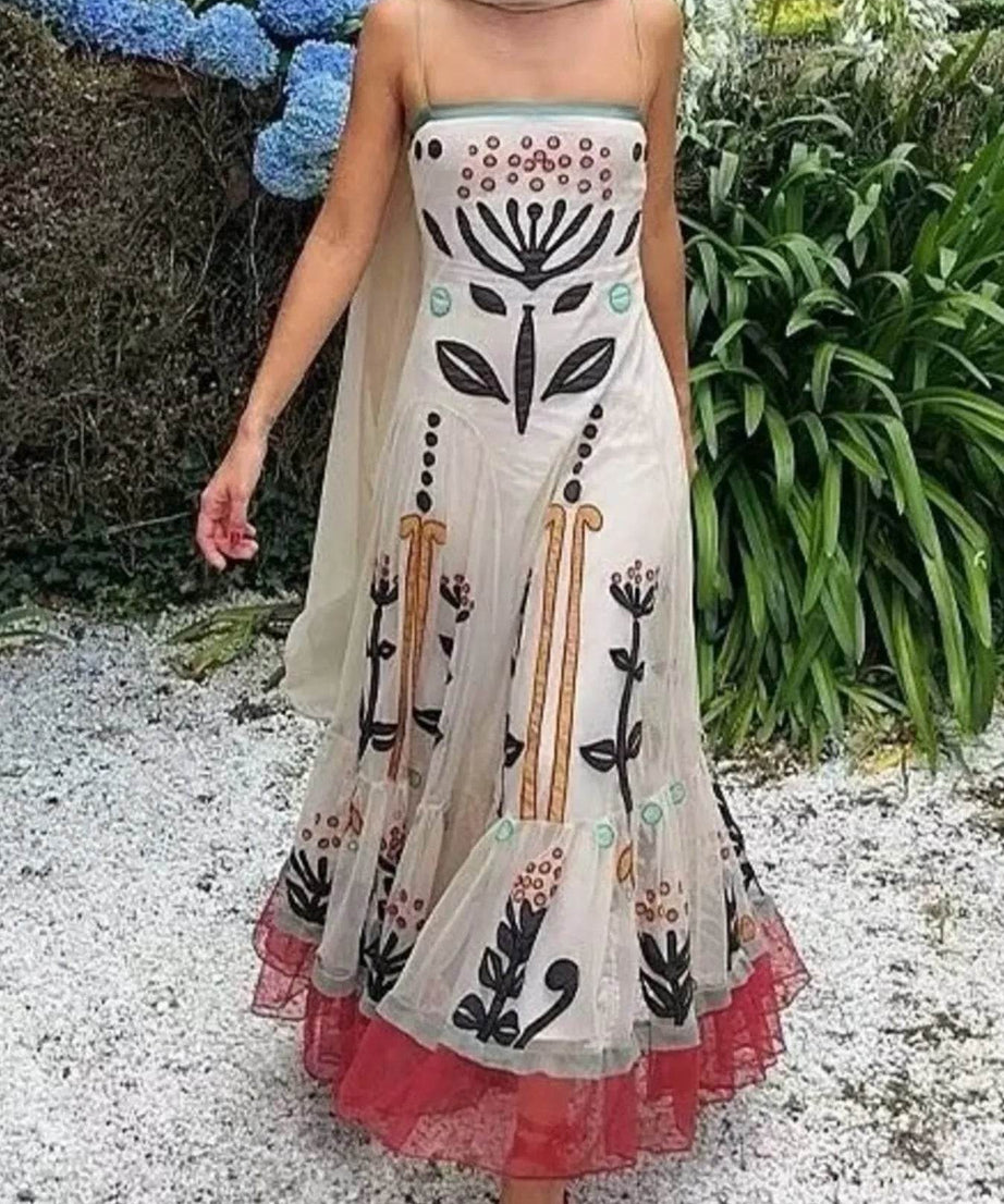 Ruffled Hem Square Neck Maxi Dress - ELY VESSA LLC