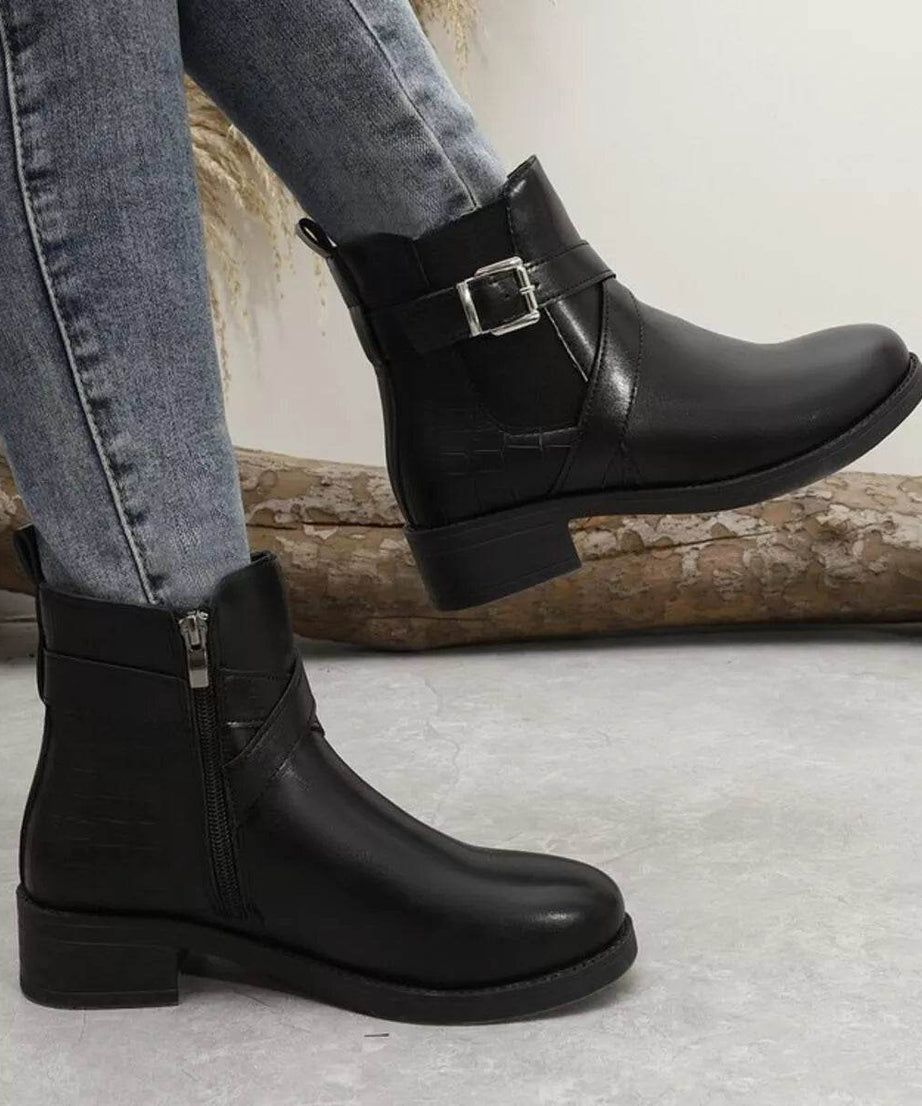 Round Toe Block Heels Boots - ELY VESSA LLC
