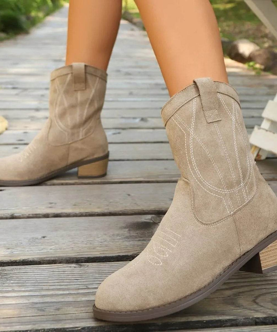 Suede Block Heel Boots - ELY VESSA LLC