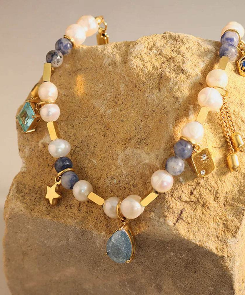 18K Gold-Plated Beaded Charm Necklace - ELY VESSA LLC