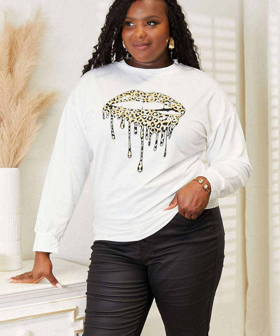 Simply Love Graphic Dropped Shoulder Round Neck Sweatshirt - ELY VESSA LLC