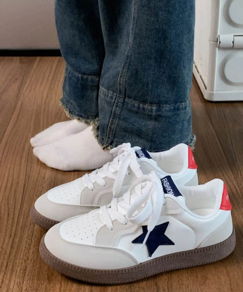 Contrast Star Lace-Up Athletic Sneakers - ELY VESSA LLC