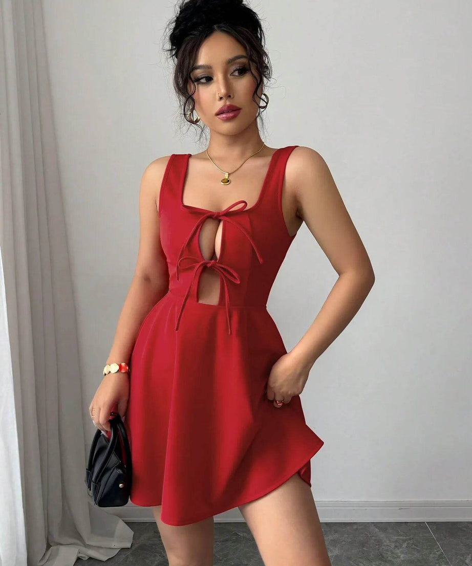 Tie Front Wide Strap Dress - ELY VESSA LLC