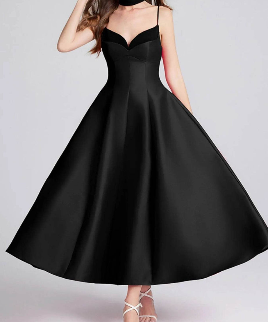 Sweetheart Spaghetti Strap Midi Dress with Collar - ELY VESSA LLC