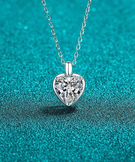2 Carat Moissanite 925 Sterling Silver Heart Shape Necklace - ELY VESSA LLC
