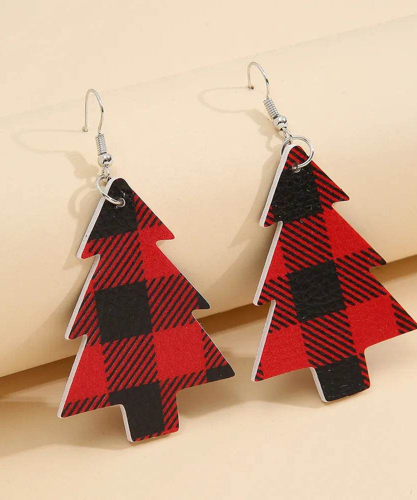 Christmas Tree PU Leather Dangle Earrings - ELY VESSA LLC