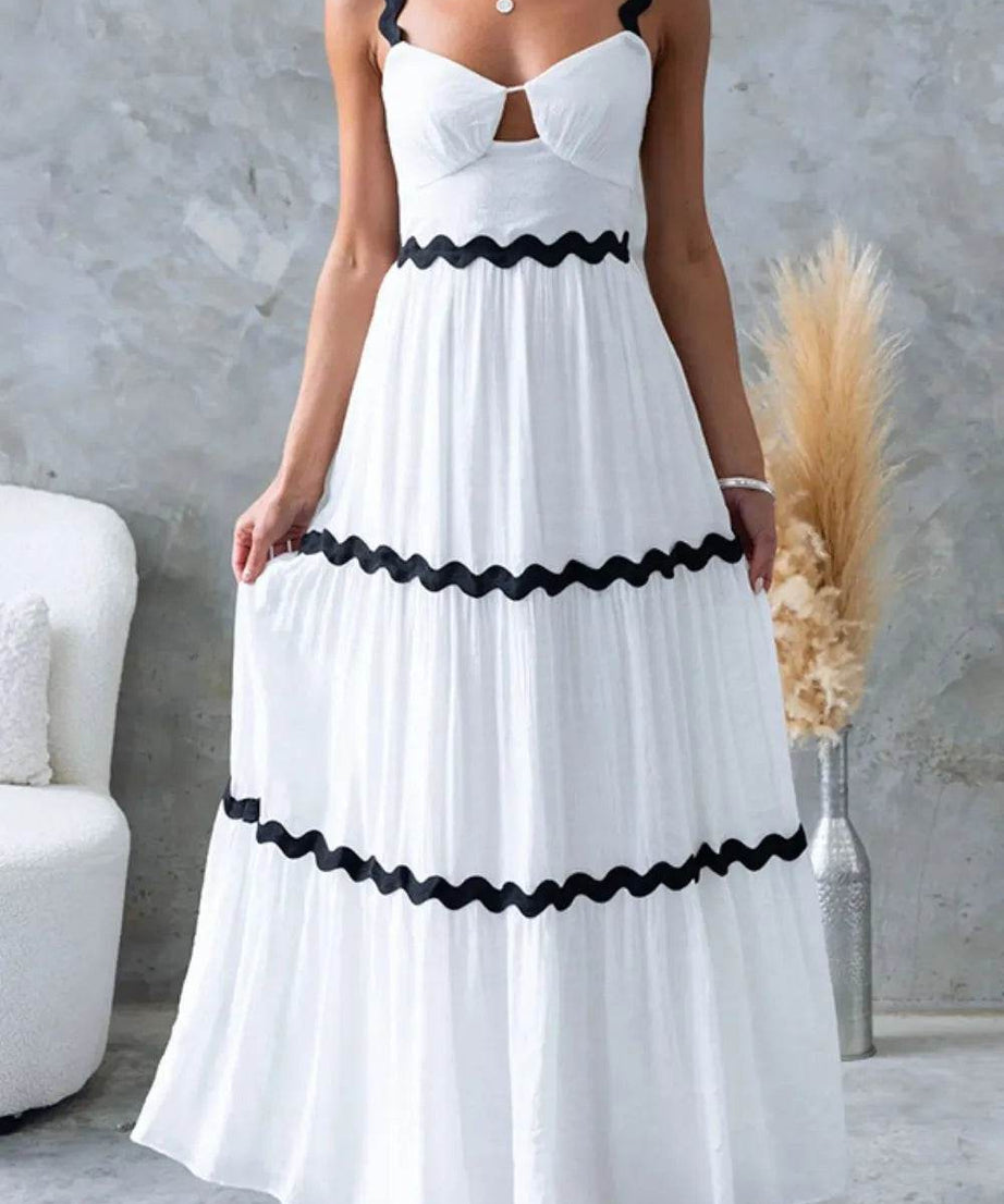 Tiered Maxi Dress with Scalloped Trim - ELY VESSA LLC