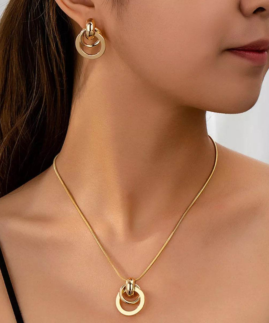 18K Gold-Plated Earrings and Pendant Necklace Jewelry Set - ELY VESSA LLC