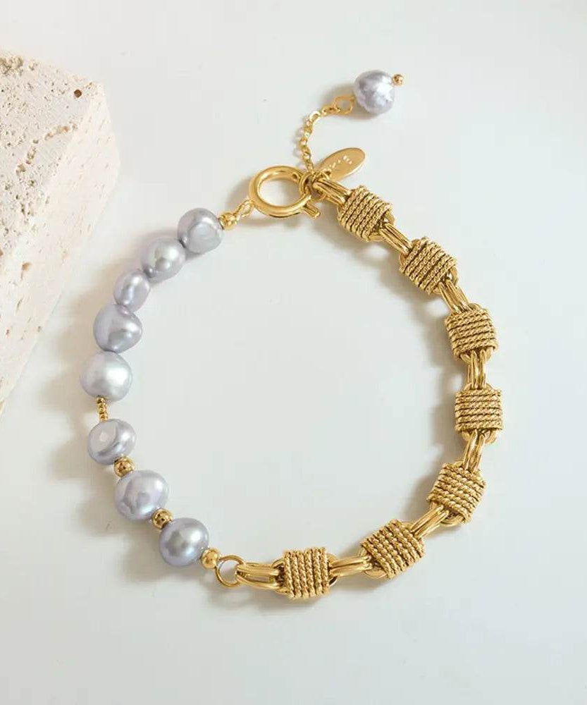 Half Pearl Half Chain Stainless Steel Bracelet - ELY VESSA LLC