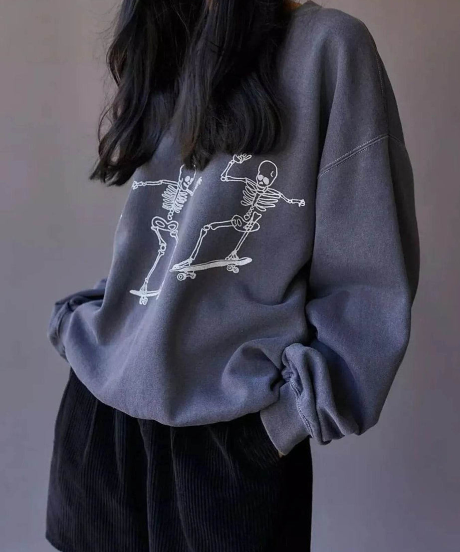 Skeleton Graphic Oversized Sweatshirt - ELY VESSA LLC