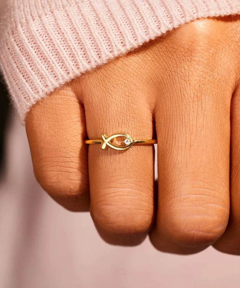 925 Sterling Silver Inlaid Zircon Fish Ring - ELY VESSA LLC