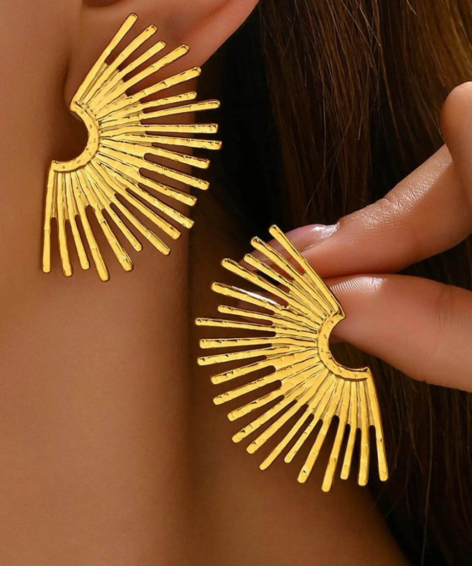 18K Gold-Plated Stainless Steel Sunburst Earrings - ELY VESSA LLC