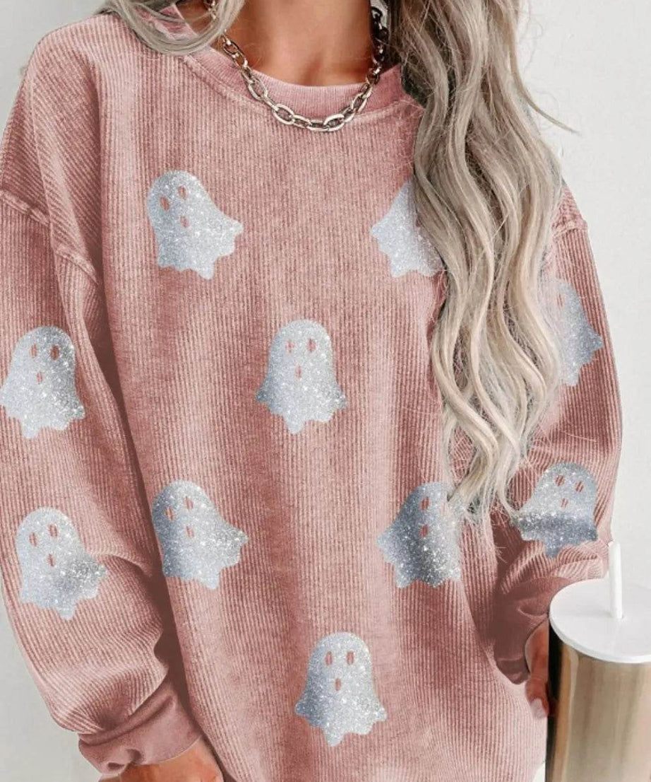 Ghost Round Neck Oversized Sweatshirt - ELY VESSA LLC