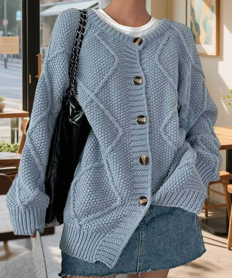 Button-Front Long Sleeve Cardigan - ELY VESSA LLC