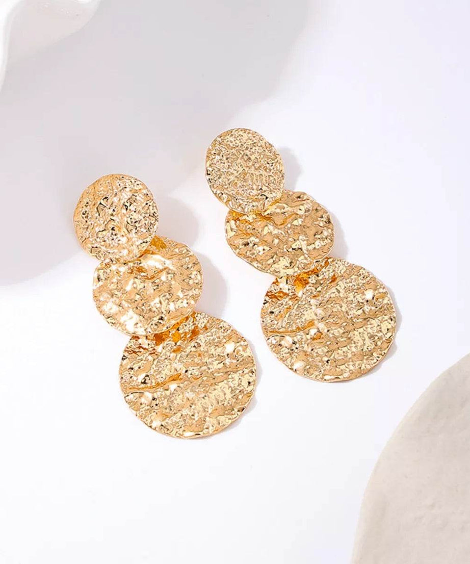18K Gold-Plated Round Layered Textured Earrings - ELY VESSA LLC