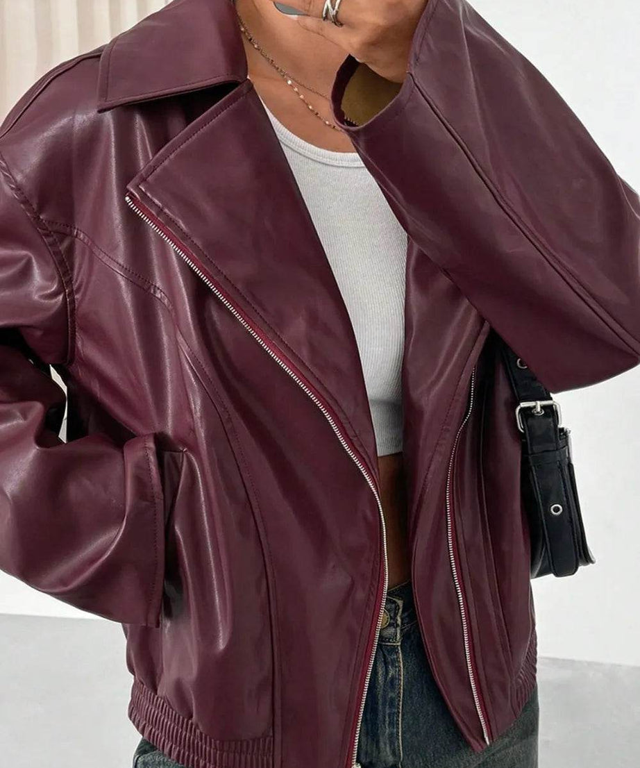 Zip Up Drop Shoulder Jacket - ELY VESSA LLC