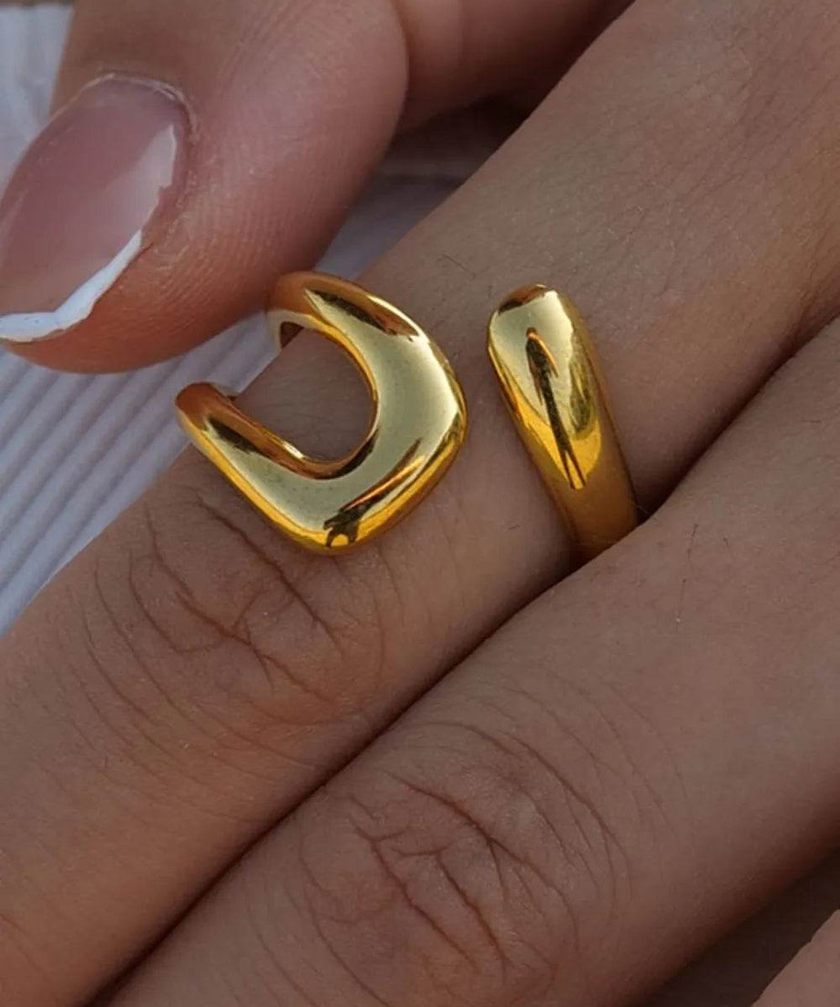 18K Gold-Plated Geometric Gold Twisted Open Ring - ELY VESSA LLC