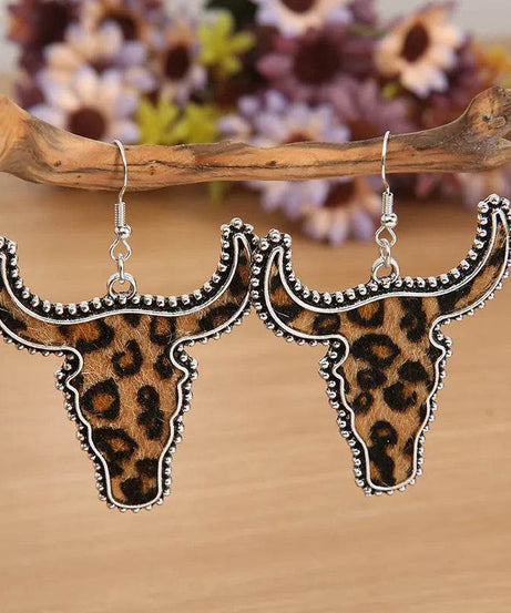 Alloy Animal Print Cow Head Earrings - ELY VESSA LLC