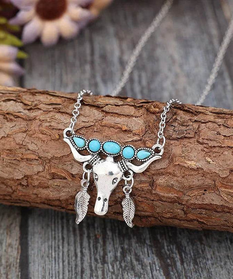 Artificial Turquoise Cow Shape Necklace - ELY VESSA LLC