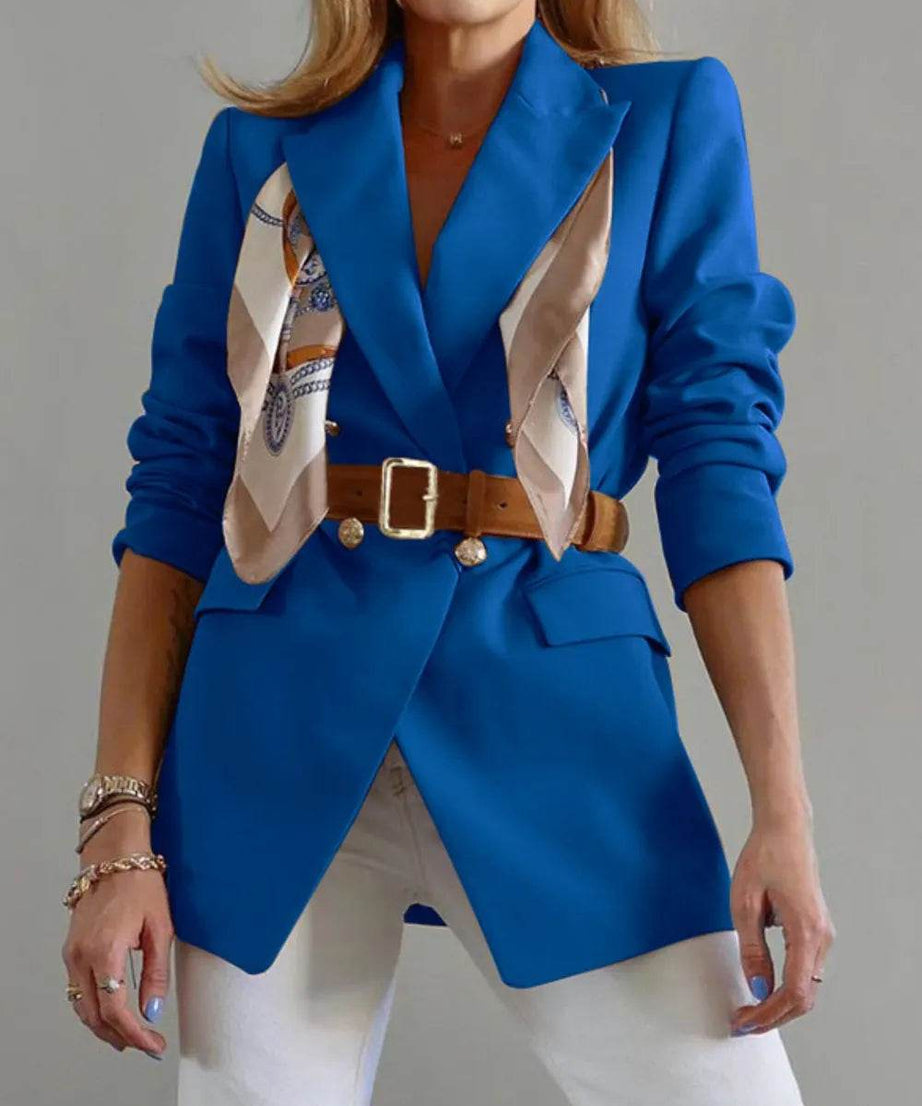 Buttoned Lapel Collar Long Sleeve Blazer - ELY VESSA LLC