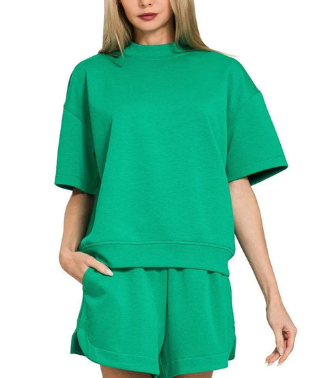 Zenana Scuba Short Sleeve T-Shirt and Shorts Set - ELY VESSA LLC