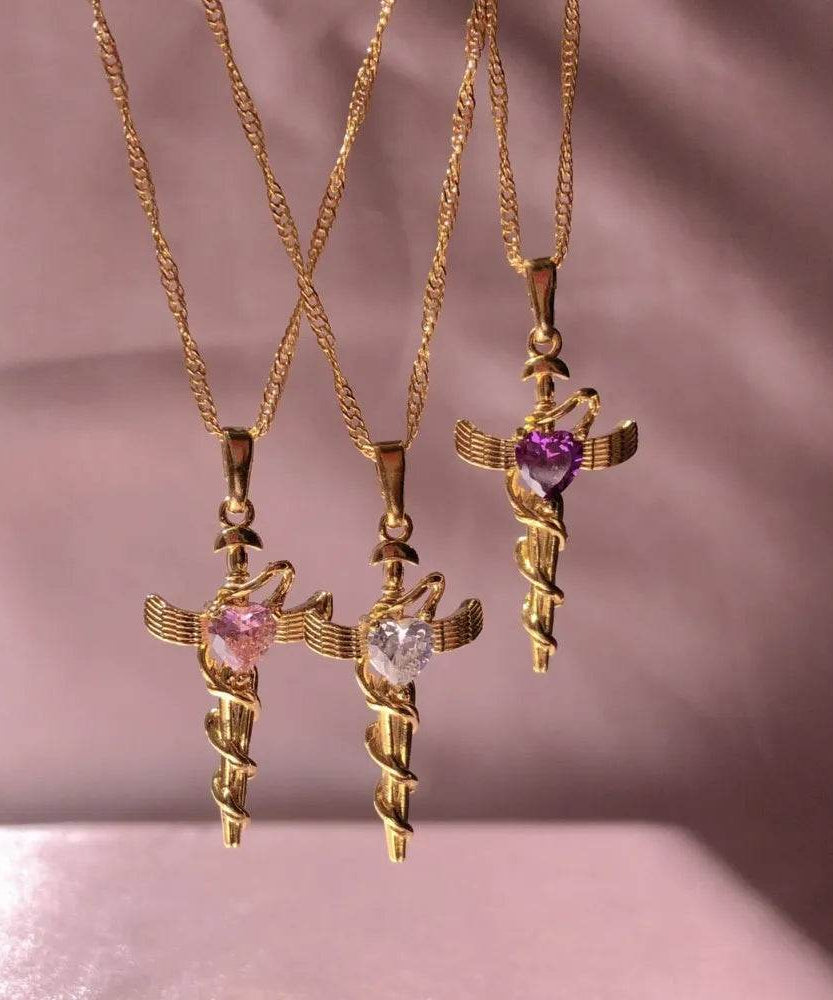 Copper Zircon Cross Pendant Necklace - ELY VESSA LLC