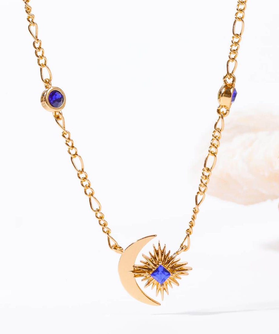 Moon & Star Shape Zircon Pendant Necklace - ELY VESSA LLC