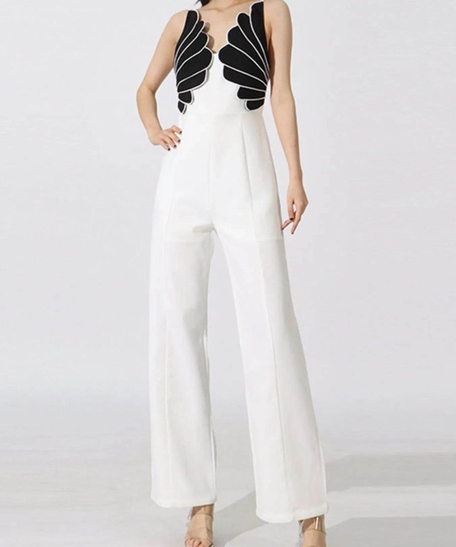 Contrast Sleeveless Wide-Leg Jumpsuit - ELY VESSA LLC
