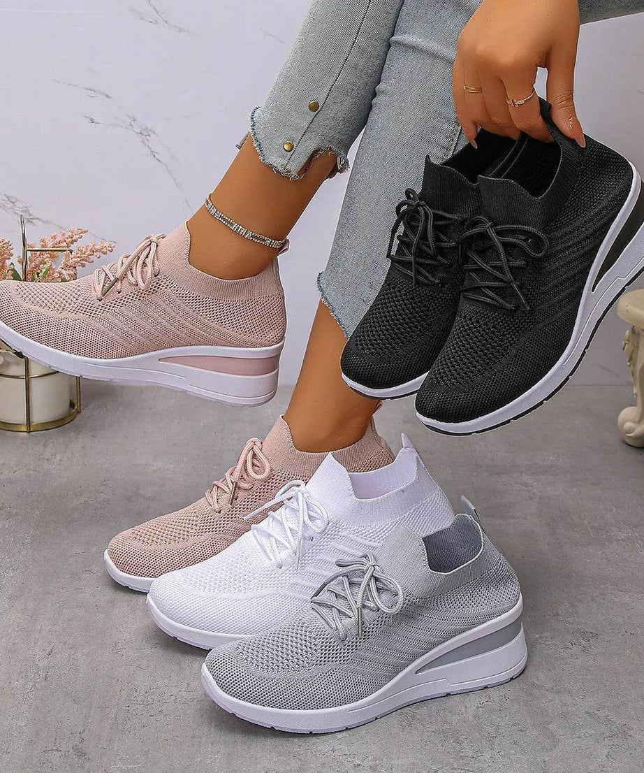 Mesh Lace Up Wedge Athletic - ELY VESSA LLC