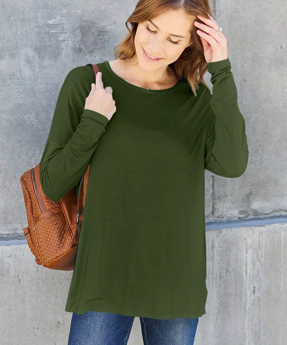 Basic Bae Full Size Round Neck Dropped Shoulder T-Shirt - ELY VESSA LLC
