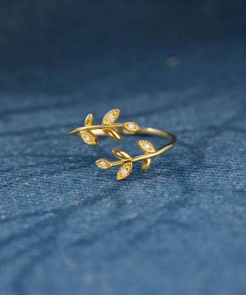 925 Sterling Silver Zircon Leaf Shape Ring - ELY VESSA LLC