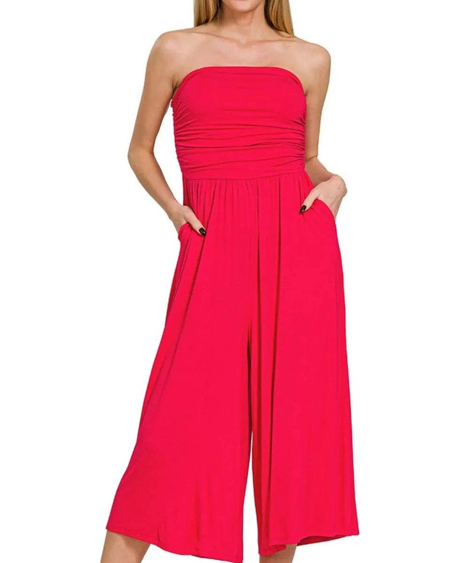 Zenana Double Layered Strapless Tube Top Jumpsuit - ELY VESSA LLC