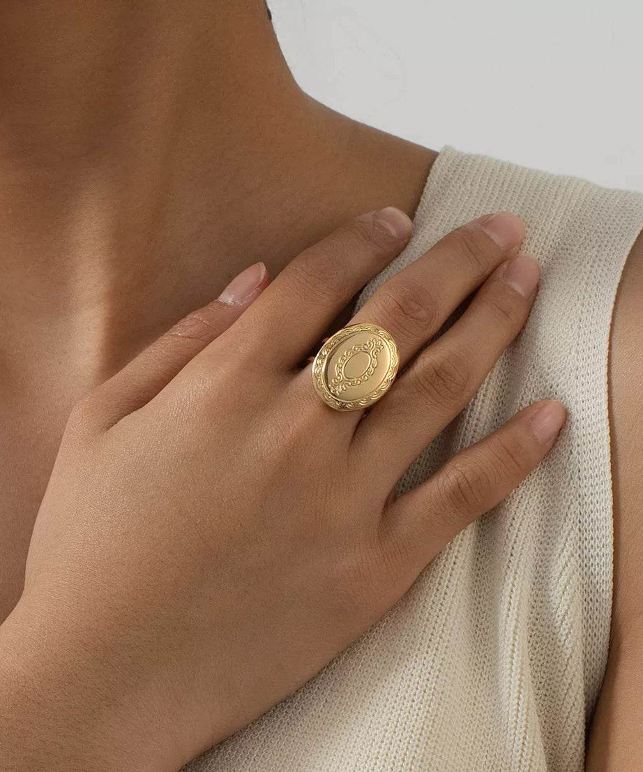 18K Gold-Plated Open Engraved Ring - ELY VESSA LLC